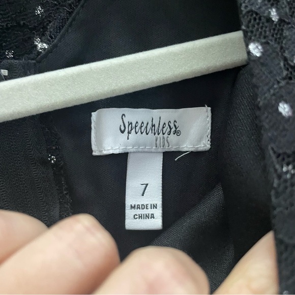 Speechless Kids Black Lace Silver Metallic Dress Size 7 - Picture 10 of 10